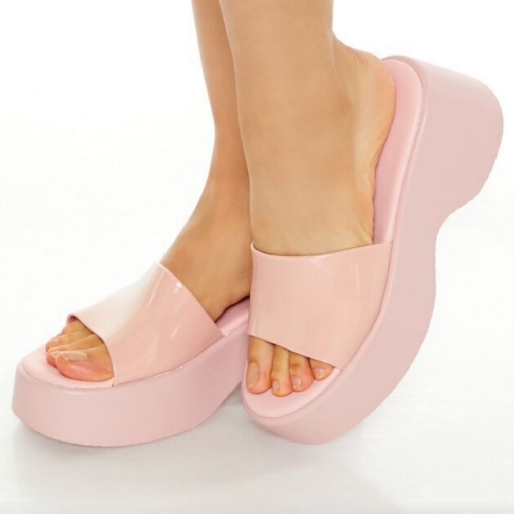 Women's Pink Platform Slide Sandals
